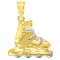Load image into Gallery viewer, High Polish 14k Yellow Gold 3D Roller Skate Two-Tone Inline Roller Blade Pendant With Cable, Curb or Figaro Chain Necklace
