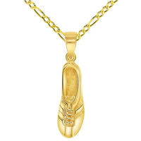 Load image into Gallery viewer, Solid 14k Yellow Gold 3D Soccer Cleet Shoe Charm Football Sports Pendant with Cable, Curb or Figaro Chain Necklace
