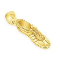 Load image into Gallery viewer, Solid 14k Yellow Gold 3D Soccer Cleet Shoe Charm Football Sports Pendant with Cable, Curb or Figaro Chain Necklace
