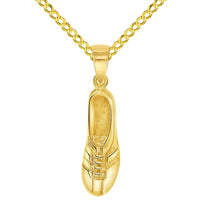 Load image into Gallery viewer, Solid 14k Yellow Gold 3D Soccer Cleet Shoe Charm Football Sports Pendant with Cable, Curb or Figaro Chain Necklace
