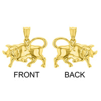 Load image into Gallery viewer, High Polish 14k Yellow Gold 3D Taurus Zodiac Sign Bull Animal Pendant With Cable, Curb or Figaro Chain Necklace
