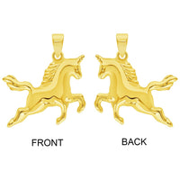 Load image into Gallery viewer, 14k Yellow Gold 3D Unicorn Charm Magical Horse Pendant Rolo Cable, Curb, or Figaro Chain Necklaces
