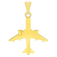 Load image into Gallery viewer, Solid 14k Yellow Gold 3D Vertical Airplane Jet Aircraft Pendant with Rolo Cable, Cuban Curb, or Figaro Chain Necklaces
