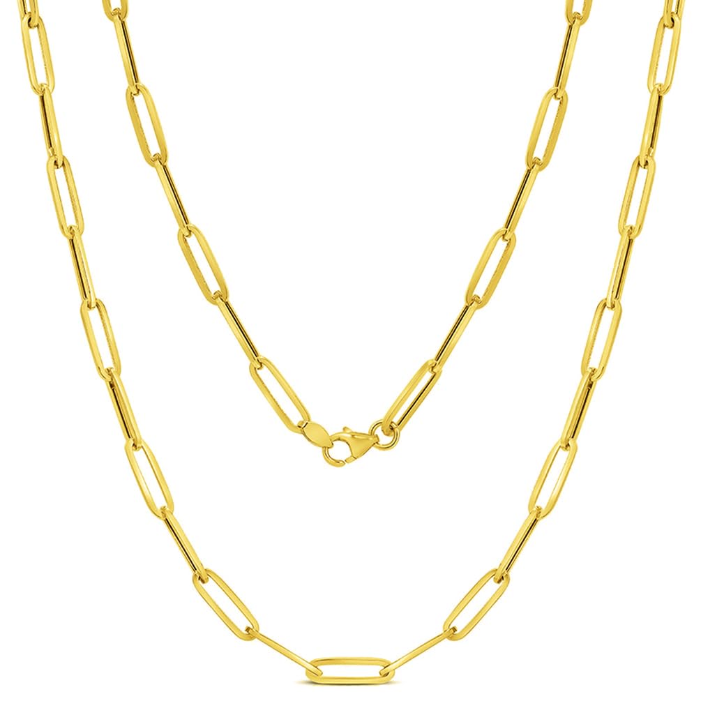 14k Yellow Gold 3mm Paperclip Link Chain Necklace with Lobster Claw Clasp