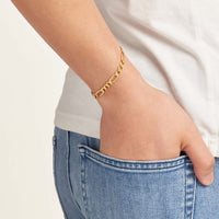 Load image into Gallery viewer, 14k Yellow Gold 5mm Hollow Figaro Chain Bracelet with Lobster Lock
