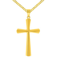 Load image into Gallery viewer, Solid 14k Yellow Gold Beveled Edge Simple Religious Cross Pendant Necklace

