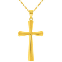 Load image into Gallery viewer, Solid 14k Yellow Gold Beveled Edge Simple Religious Cross Pendant Necklace
