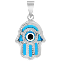 Load image into Gallery viewer, 14k White Gold Blue Evil Eye Hamsa Hand Charm Pendant Necklace
