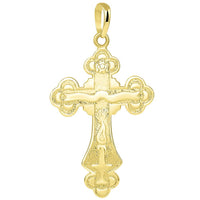 Load image into Gallery viewer, 14k Two Tone Gold Botonnee St. Olga Orthodox Cross IC XC NIKA Crucifix Pendant with Cuban Necklace
