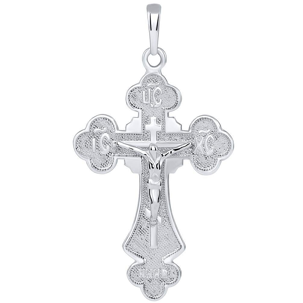 14k White Gold Botonnee St. Olga Orthodox Cross IC XC NIKA Crucifix Pendant
