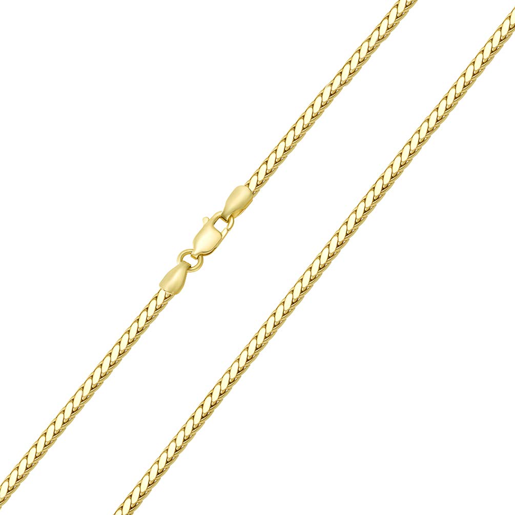 14k Yellow Gold or White Gold 2.5mm Hollow Square Braided D/C Wheat Chain Necklace with Lobster Claw Clasp