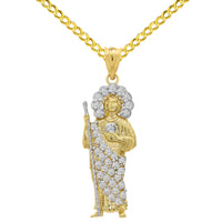 Load image into Gallery viewer, 14k Yellow Gold CZ Saint Jude Pendant with Cuban Curb Chain Necklace - 3 Sizes
