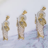 Load image into Gallery viewer, 14k Yellow Gold CZ Saint Jude Pendant with Cuban Curb Chain Necklace - 3 Sizes
