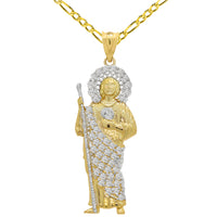 Load image into Gallery viewer, 14k Yellow Gold CZ Saint Jude Pendant with Figaro Chain Necklace - 3 Sizes
