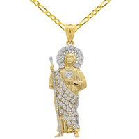 Load image into Gallery viewer, 14k Yellow Gold CZ Saint Jude Pendant with Figaro Chain Necklace - 3 Sizes
