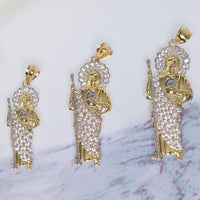 Load image into Gallery viewer, 14k Yellow Gold CZ Saint Jude Pendant with Figaro Chain Necklace - 3 Sizes
