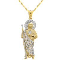 Load image into Gallery viewer, 14k Yellow Gold CZ Saint Jude Pendant with Rolo Chain Necklace - 3 Sizes
