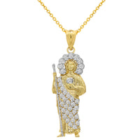 Load image into Gallery viewer, 14k Yellow Gold CZ Saint Jude Pendant with Rolo Chain Necklace - 3 Sizes
