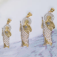 Load image into Gallery viewer, 14k Yellow Gold CZ Saint Jude Pendant with Rolo Chain Necklace - 3 Sizes
