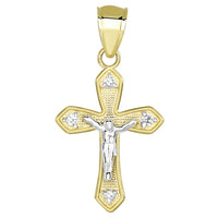 Load image into Gallery viewer, 14k Two Tone Gold CZ Small Crucifix Religious Cross Charm Pendant Necklace
