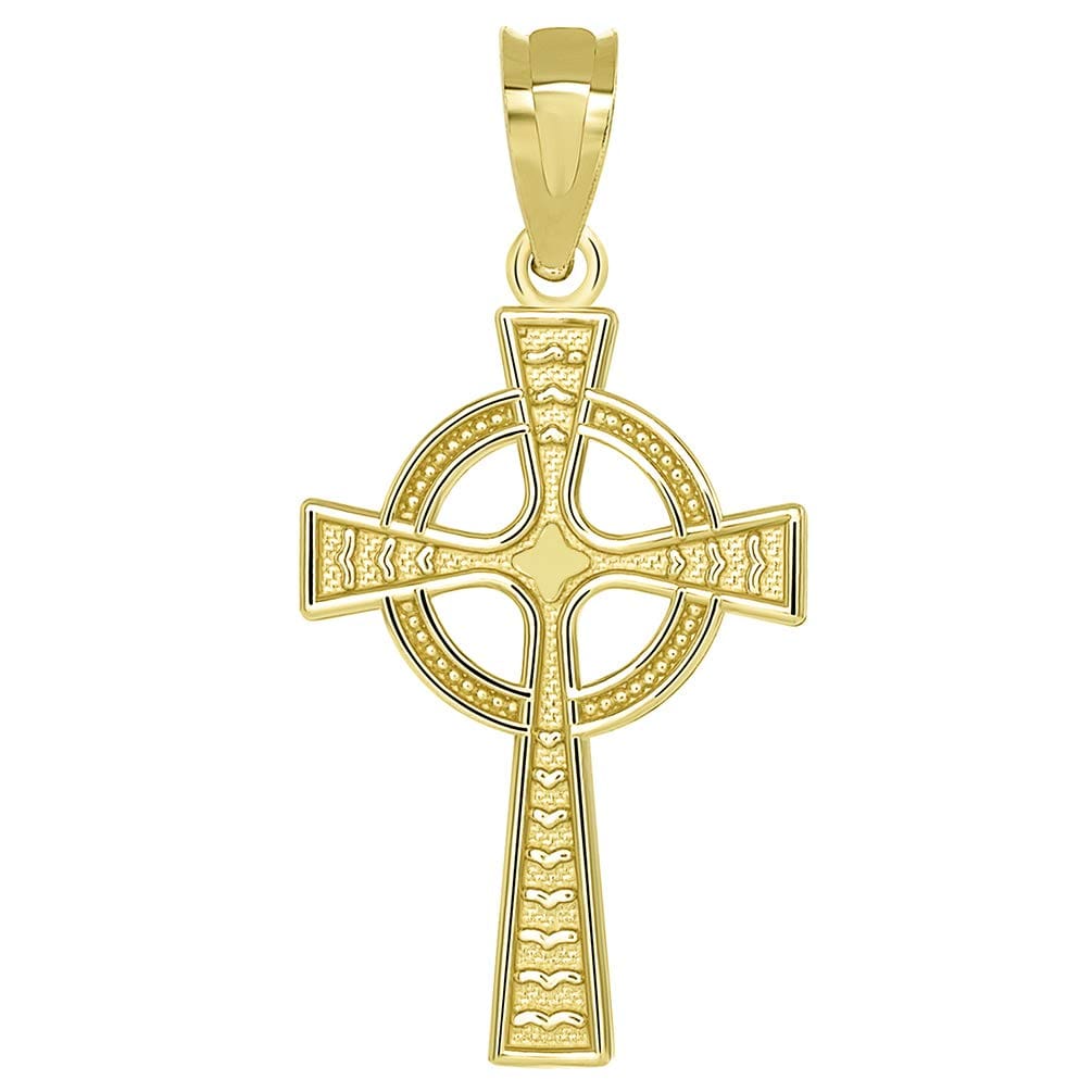 14k Yellow Gold Celtic Cross with Eternity Circle Charm Pendant