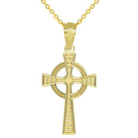 Load image into Gallery viewer, 14k Yellow Gold Celtic Cross with Eternity Circle Charm Pendant with Cable Necklace
