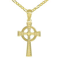Load image into Gallery viewer, 14k Yellow Gold Celtic Cross with Eternity Circle Charm Pendant with Figaro Chain Necklace
