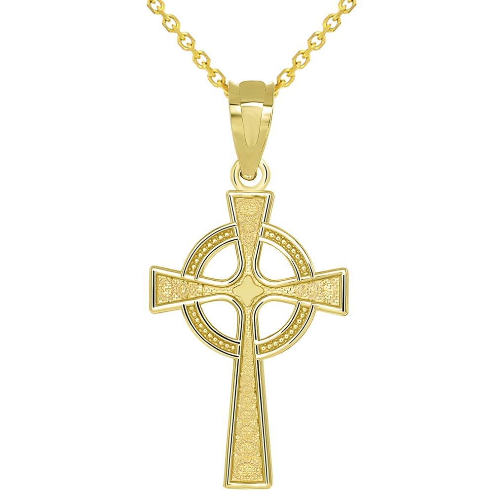 14k Yellow Gold Celtic Cross with Eternity Circle Pendant with Cable Necklace