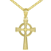 Load image into Gallery viewer, 14k Yellow Gold Celtic Cross with Eternity Circle Charm Pendant with Curb Chain Necklace
