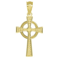 Load image into Gallery viewer, 14k Yellow Gold Celtic Cross with Eternity Circle Charm Pendant with Curb Chain Necklace
