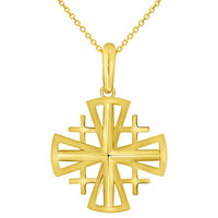 Load image into Gallery viewer, 14k Yellow Gold Christian Crusaders Jerusalem Cross Pendant with Rolo Cable, Cuban Curb, or Figaro Chain Necklace
