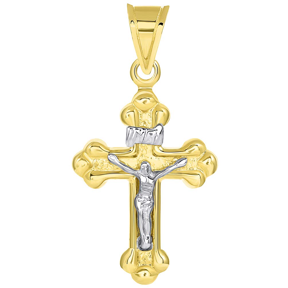 14k Two-Tone Gold Christian INRI Cross Crucifix with Jesus Pendant