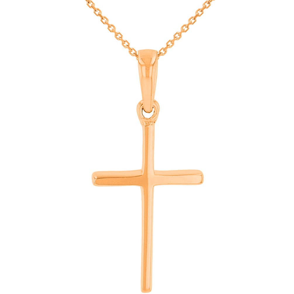 Solid 14k Rose Gold Classic Christian Cross Charm Pendant Necklace