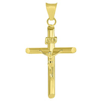 Load image into Gallery viewer, 14k Yellow Gold Classic Christian Cross INRI Crucifix Pendant Necklace
