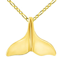 Load image into Gallery viewer, Solid 14k Yellow Gold Classic Dolphin Tail Fin Pendant With Cable, Curb or Figaro Chain Necklace
