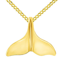 Load image into Gallery viewer, Solid 14k Yellow Gold Classic Dolphin Tail Fin Pendant With Cable, Curb or Figaro Chain Necklace
