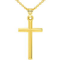 Load image into Gallery viewer, 14k Yellow Gold Classic Latin Plain Cross Pendant with Cable, Curb, or Figaro Chain Necklaces
