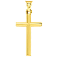 Load image into Gallery viewer, 14k Yellow Gold Classic Latin Plain Cross Pendant with Cable, Curb, or Figaro Chain Necklaces
