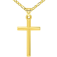 Load image into Gallery viewer, 14k Yellow Gold Classic Latin Plain Cross Pendant with Cable, Curb, or Figaro Chain Necklaces
