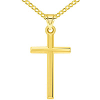 Load image into Gallery viewer, 14k Yellow Gold Classic Latin Plain Cross Pendant with Cable, Curb, or Figaro Chain Necklaces
