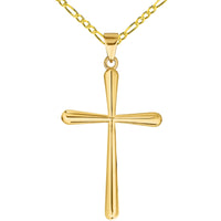 Load image into Gallery viewer, 14k Yellow Gold Classic Plain Religious Cross Pendant with Rolo Cable, Cuban Curb, or Figaro Chain Necklace
