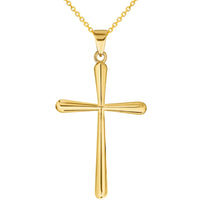 Load image into Gallery viewer, 14k Yellow Gold Classic Plain Religious Cross Pendant with Rolo Cable, Cuban Curb, or Figaro Chain Necklace
