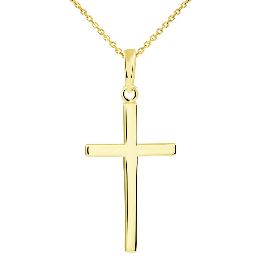 14k Solid Yellow Gold Classic Plain Religious Cross Pendant Necklace