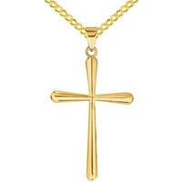 Load image into Gallery viewer, 14k Yellow Gold Classic Plain Religious Cross Pendant with Rolo Cable, Cuban Curb, or Figaro Chain Necklace
