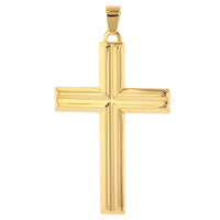 Load image into Gallery viewer, 14k Yellow Gold Crucifix Large Religious Plain Cross Pendant with Cuban Chain Necklace
