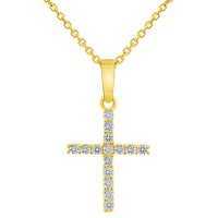 Load image into Gallery viewer, Solid 14k Yellow Gold Cubic-Zirconia Mini Religious Cross Charm Pendant with Rolo Cable, Cuban Curb, or Figaro Chain Necklaces
