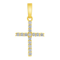 Load image into Gallery viewer, Solid 14k Yellow Gold Cubic-Zirconia Mini Religious Cross Charm Pendant with Rolo Cable, Cuban Curb, or Figaro Chain Necklaces
