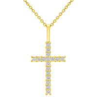 Load image into Gallery viewer, Solid 14k Yellow Gold Cubic-Zirconia Petite Religious Cross Charm Pendant with Rolo Cable, Cuban Curb, or Figaro Chain Necklaces
