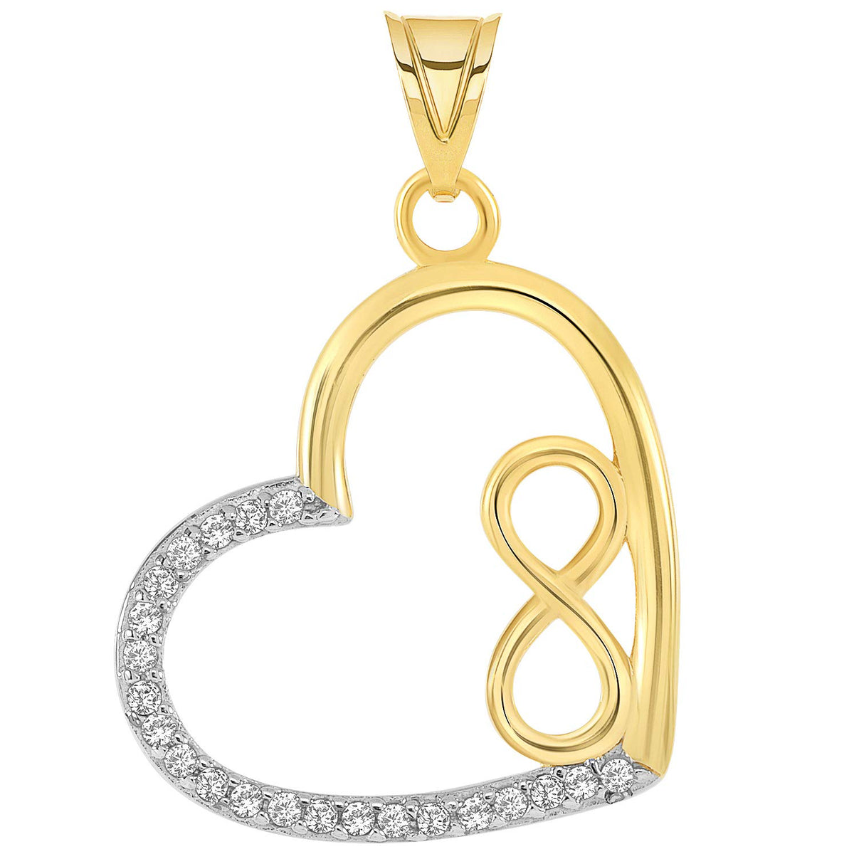14k Yellow Gold Cubic Zirconia Infinity Love Symbol Inside Open Heart Pendant