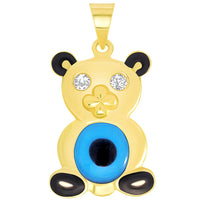 Load image into Gallery viewer, 14k Yellow Gold Cubic Zirconia Teddy Bear with Blue Evil Eye Pendant Curb Chain Necklace
